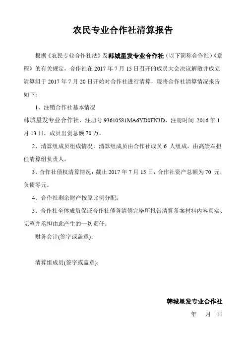 农民专业合作社清算报告