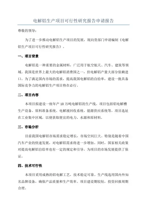 电解铝生产项目可行性研究报告申请报告