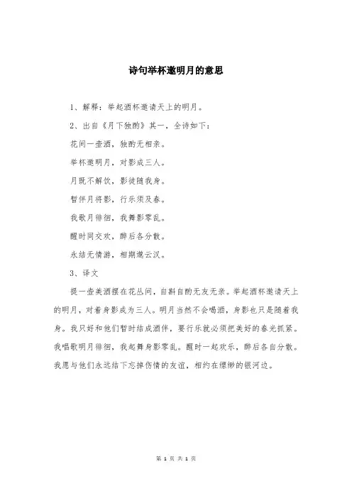 诗句举杯邀明月的意思