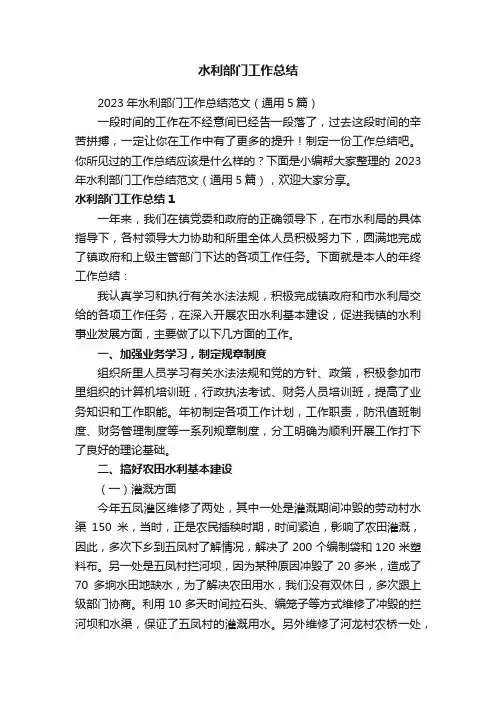2023年水利部门工作总结范文（通用5篇）