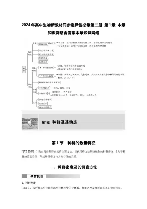 2024年高中生物新教材同步选择性必修第二册 第1章 本章知识网络含答案