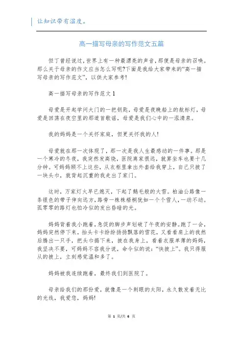 高一描写母亲的写作范文五篇
