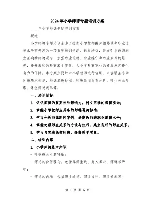 2024年小学师德专题培训方案