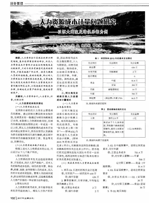 人力资源成本计量问题研究——以恒大淘宝足球俱乐部为例