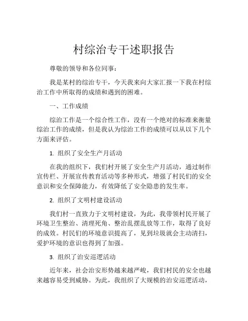 村综治专干述职报告