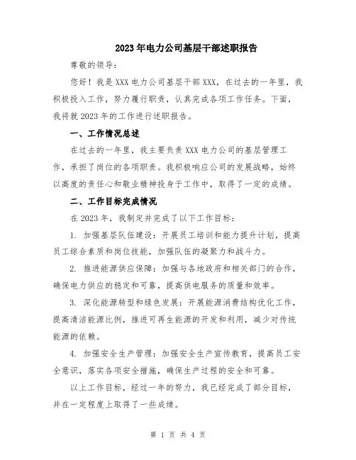 2023年电力公司基层干部述职报告