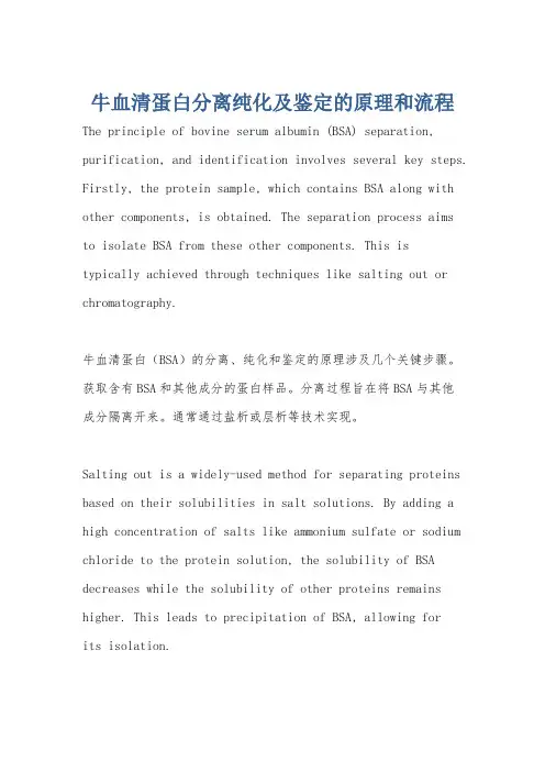 牛血清蛋白分离纯化及鉴定的原理和流程