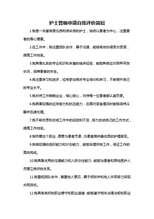 护士晋级申请自我评价简短-解释说明