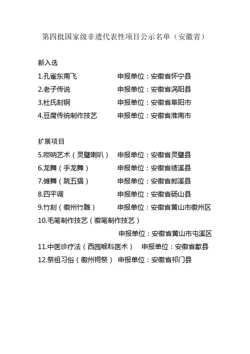 第四批国家级非遗项目(安徽省)公示