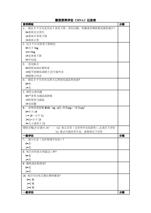 微型营养评估MNA表