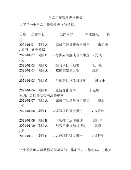 日常工作管理表格模板