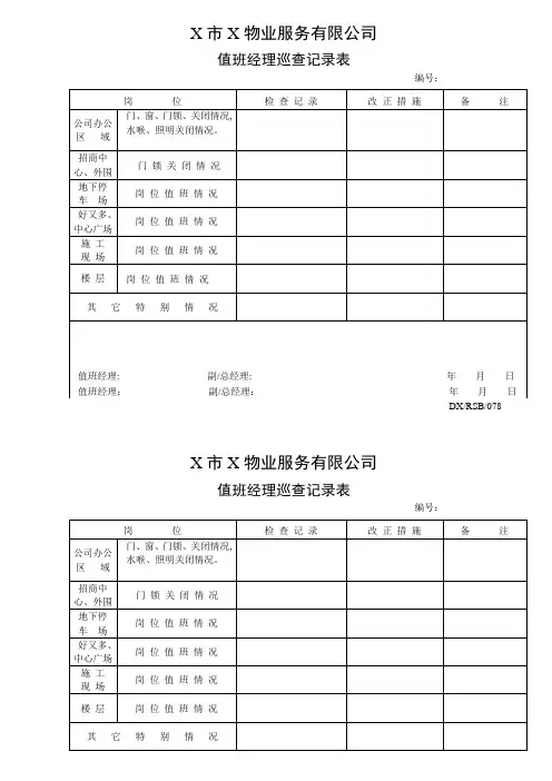 商业街值班经理巡查记录表
