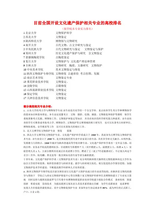文物相关专业全国高校排名