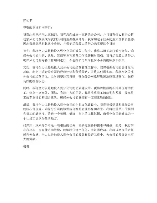 成立分公司保证书