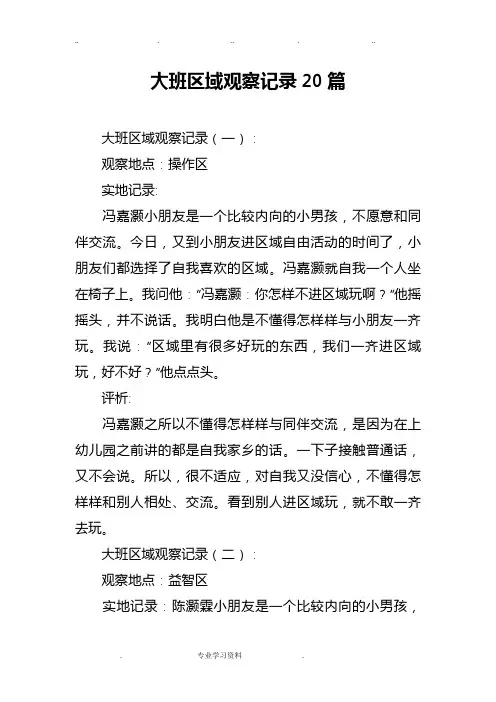 大班区域观察记录20篇