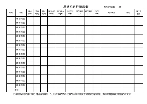 压缩机运行记录表