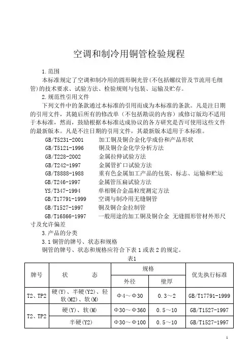 空调和制冷用铜管检验规程