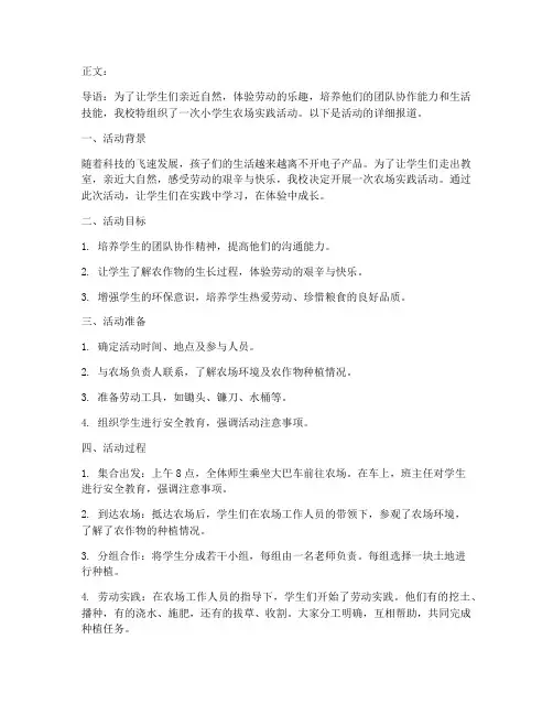 小学生农场实践活动主题