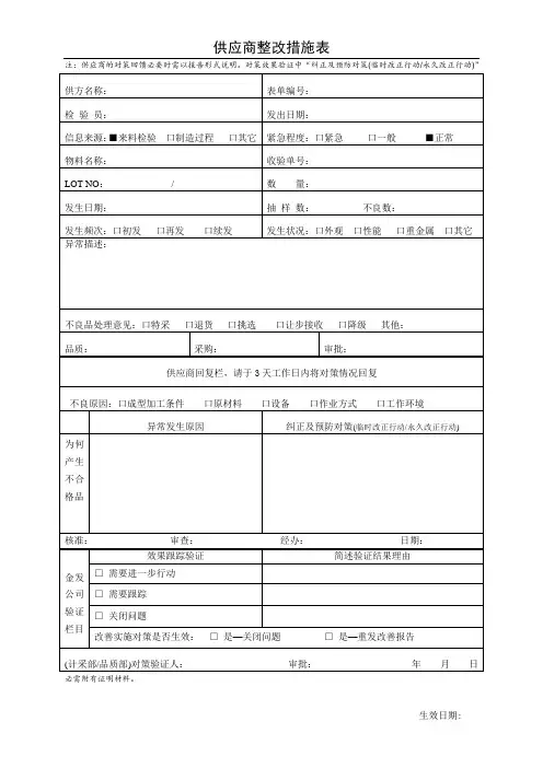 供应商整改措施表