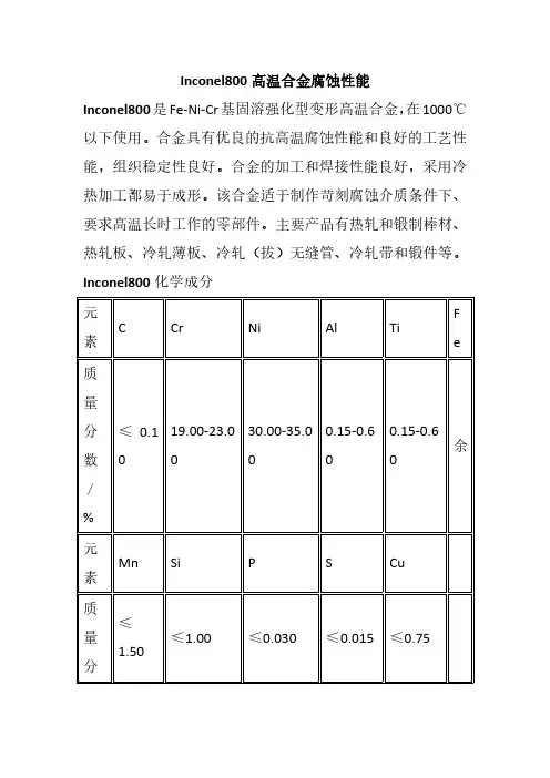 Inconel800高温合金腐蚀性能