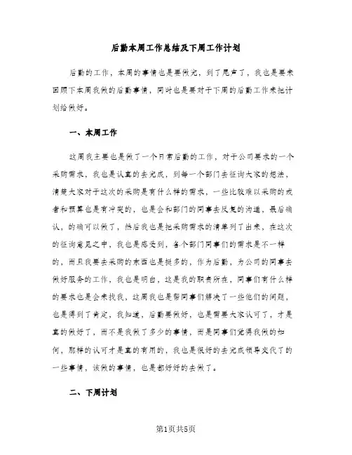 后勤本周工作总结及下周工作计划（2篇）