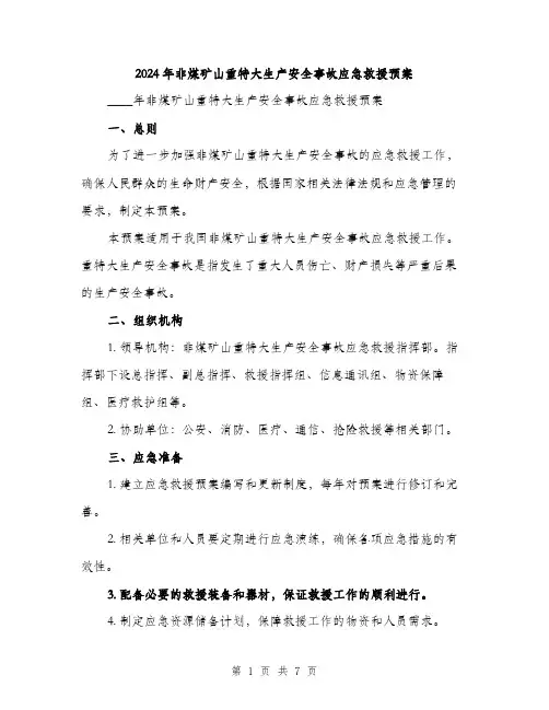 2024年非煤矿山重特大生产安全事故应急救援预案（2篇）