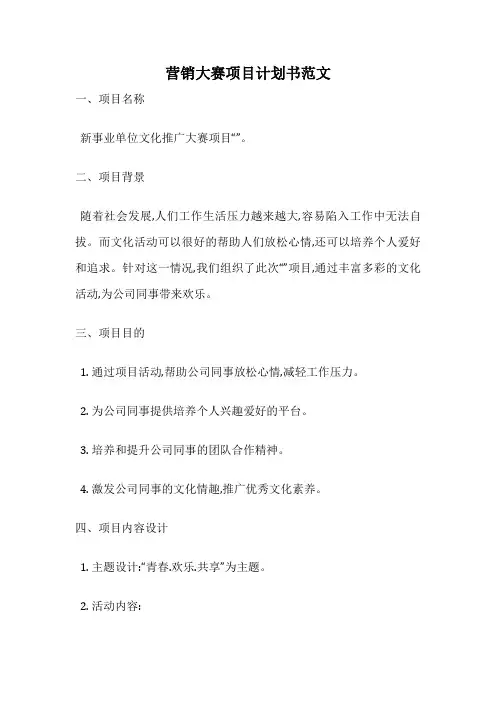 营销大赛项目计划书范文