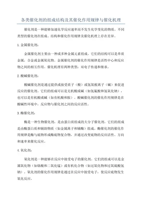 各类催化剂的组成结构及其催化作用规律与催化机理