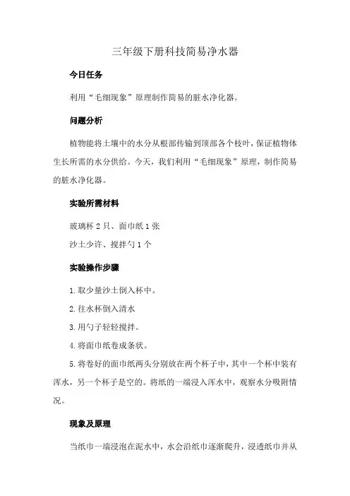 三年级下册科技简易净水器