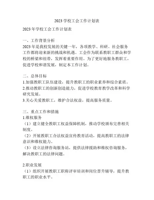 2023学校工会工作计划表