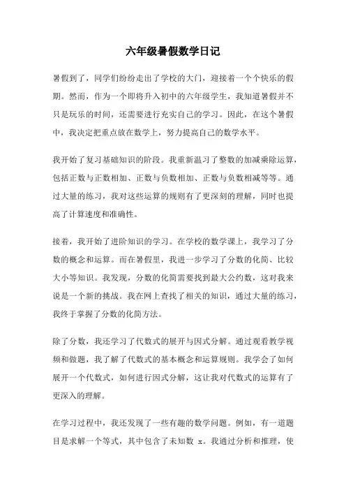 六年级暑假数学日记
