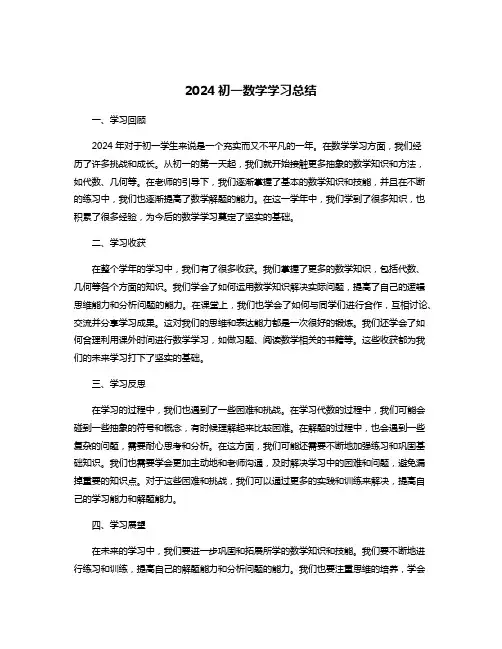2024初一数学学习总结