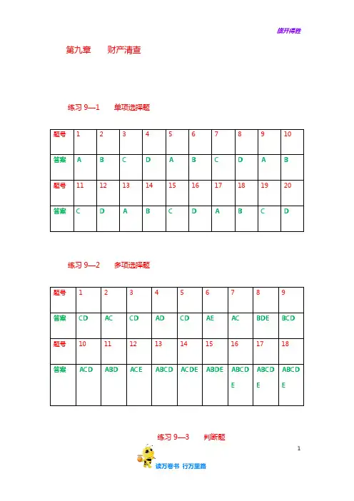 【9、《专项实训与习题集》参考答案】9、第九章    财产清查