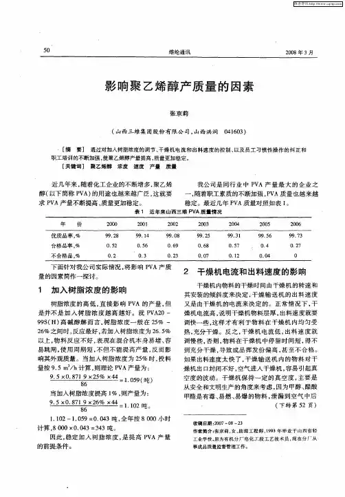 影响聚乙烯醇产质量的因素