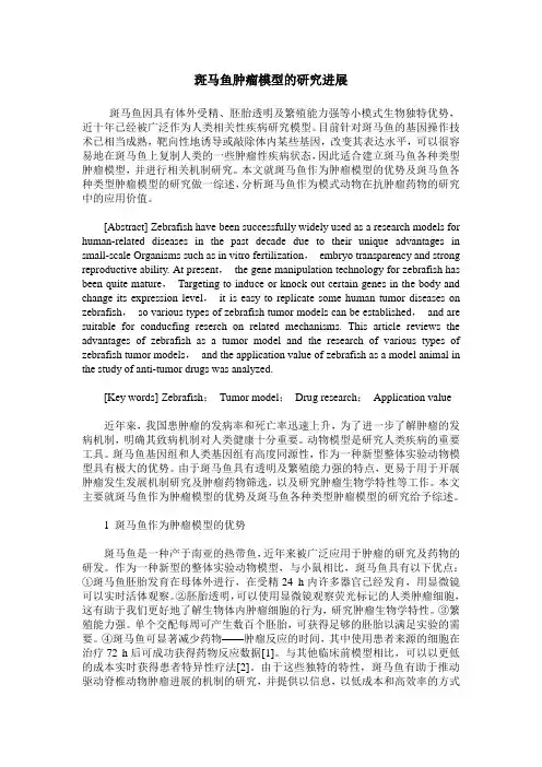 斑马鱼肿瘤模型的研究进展