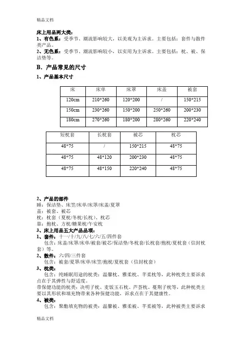 (整理)床上用品知识