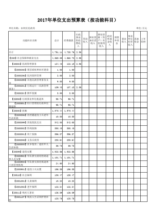 2017年单位支出预算表(按功能科目)