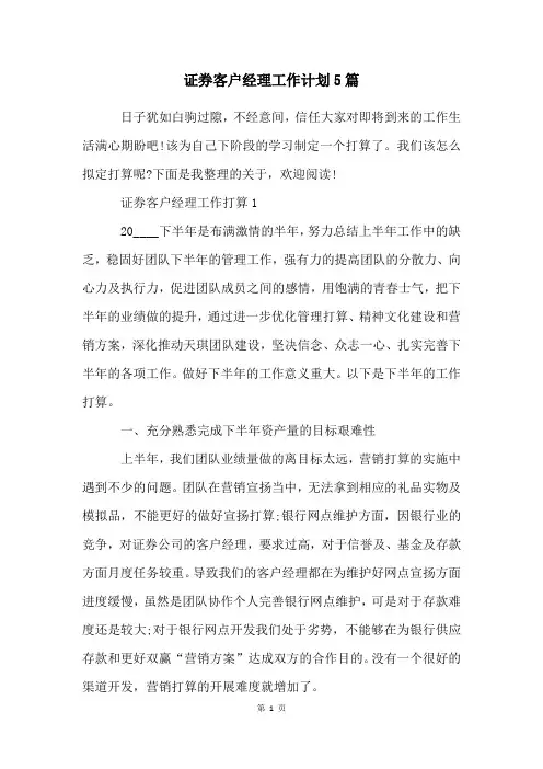 证券客户经理工作计划5篇
