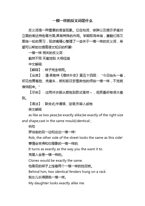 一模一样的反义词是什么