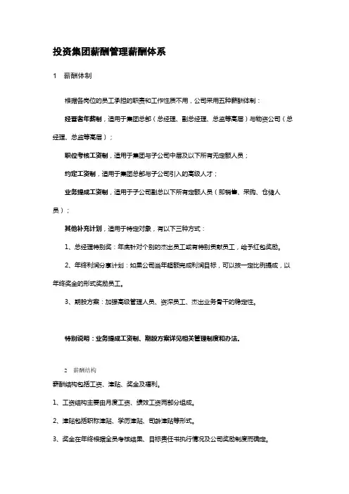 投资集团薪酬管理薪酬体系