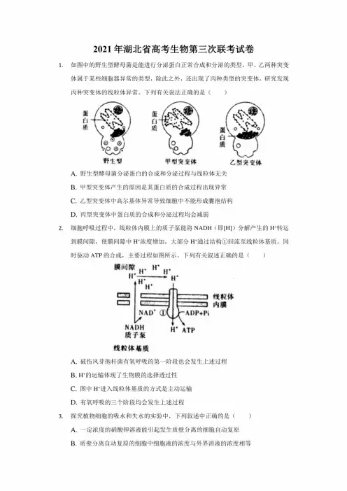 2021年湖北省高考生物第三次联考试卷(附答案详解)
