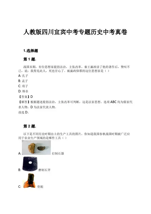 人教版四川宜宾中考专题历史中考真卷试卷及解析