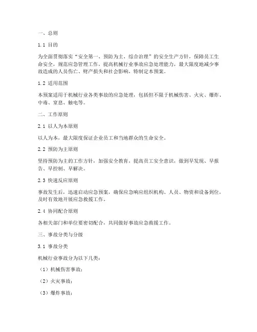 机械行业事故应急预案范本