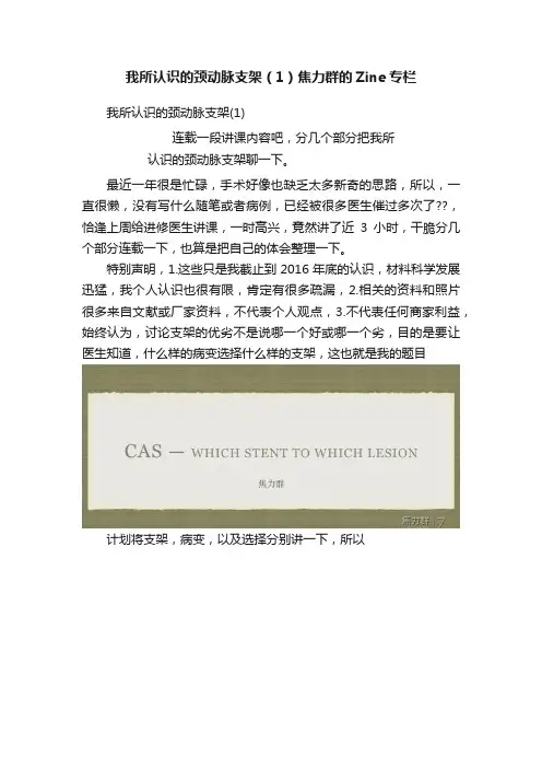 我所认识的颈动脉支架（1）焦力群的Zine专栏