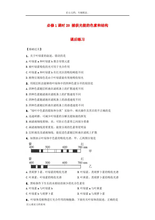 【人教版】高中生物必修一：《捕获光能的色素和结构》课后练习(含答案)