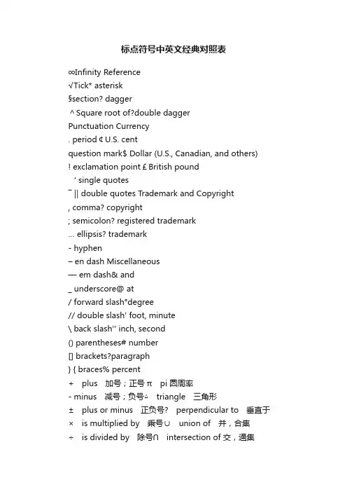 标点符号中英文经典对照表