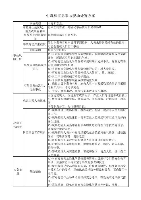 中毒和窒息事故现场处置方案