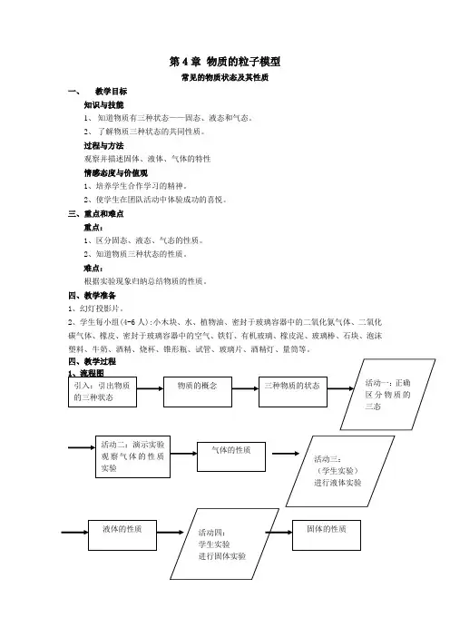 六年级科学上册第4章物质的粒子模型4.1物态常见的物质状态教案设计牛津上海版
