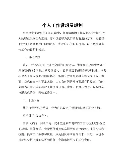 个人工作设想及规划