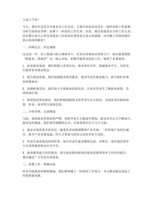 就业办领导开会发言稿范文